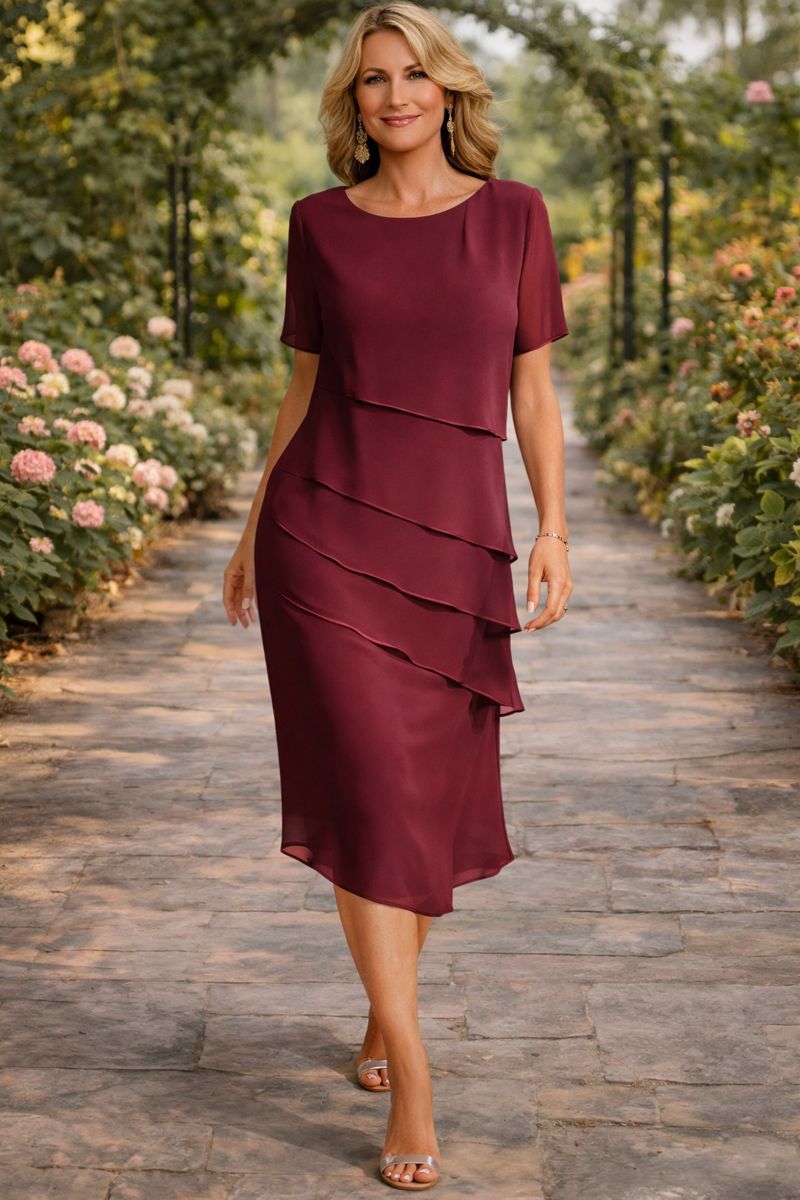 Elena | Lager-på-lager Chiffongklänning i Midilängd